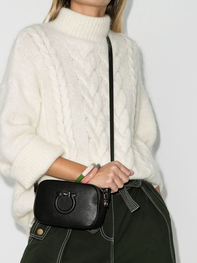 Black Gancini Leather Camera Bag