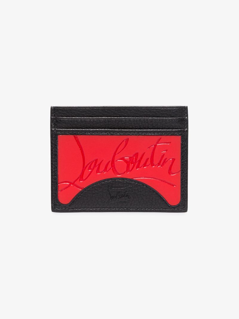 Black Embossed Logo Leather Card Holder