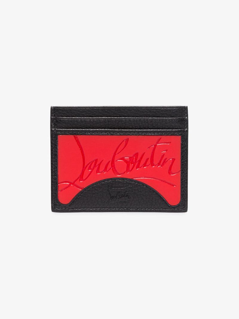 Black Embossed Logo Leather Card Holder