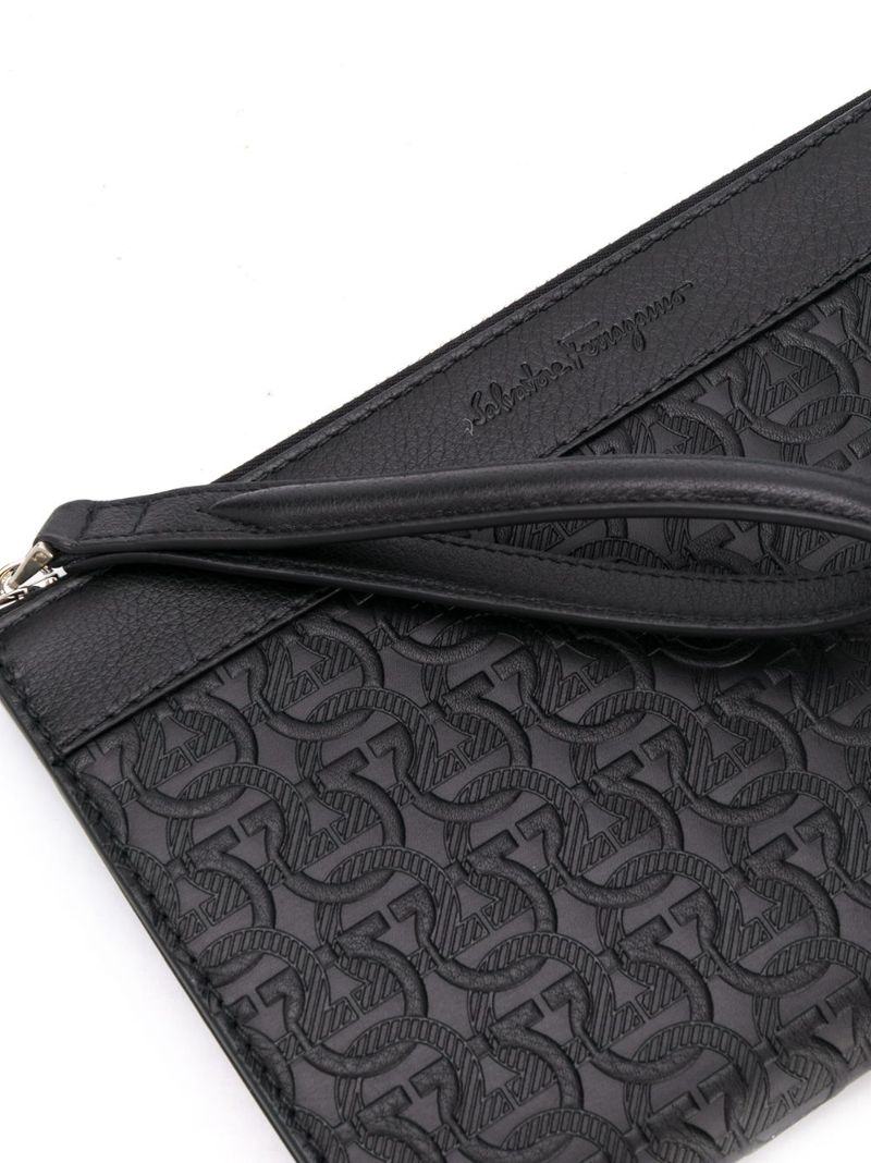 Black Embossed Gancini Leather Clutch Bag