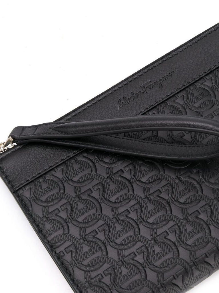 Black Embossed Gancini Leather Clutch Bag