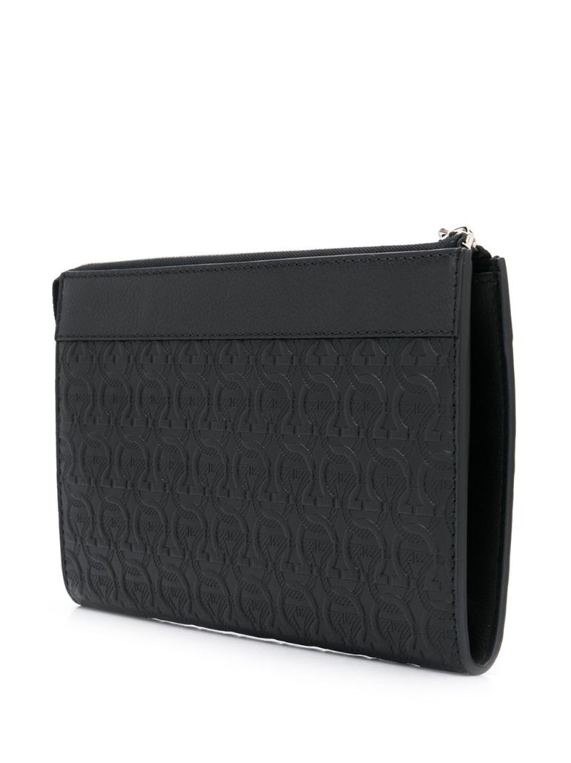 Black Embossed Gancini Leather Clutch Bag