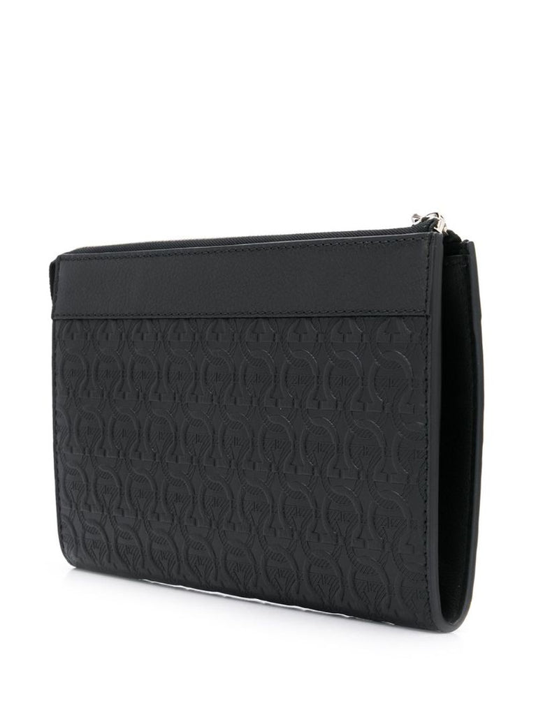 Black Embossed Gancini Leather Clutch Bag