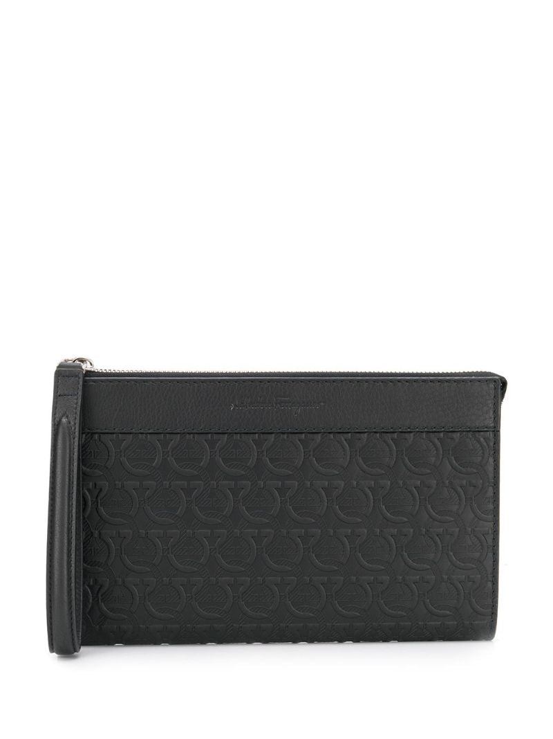 Black Embossed Gancini Leather Clutch Bag