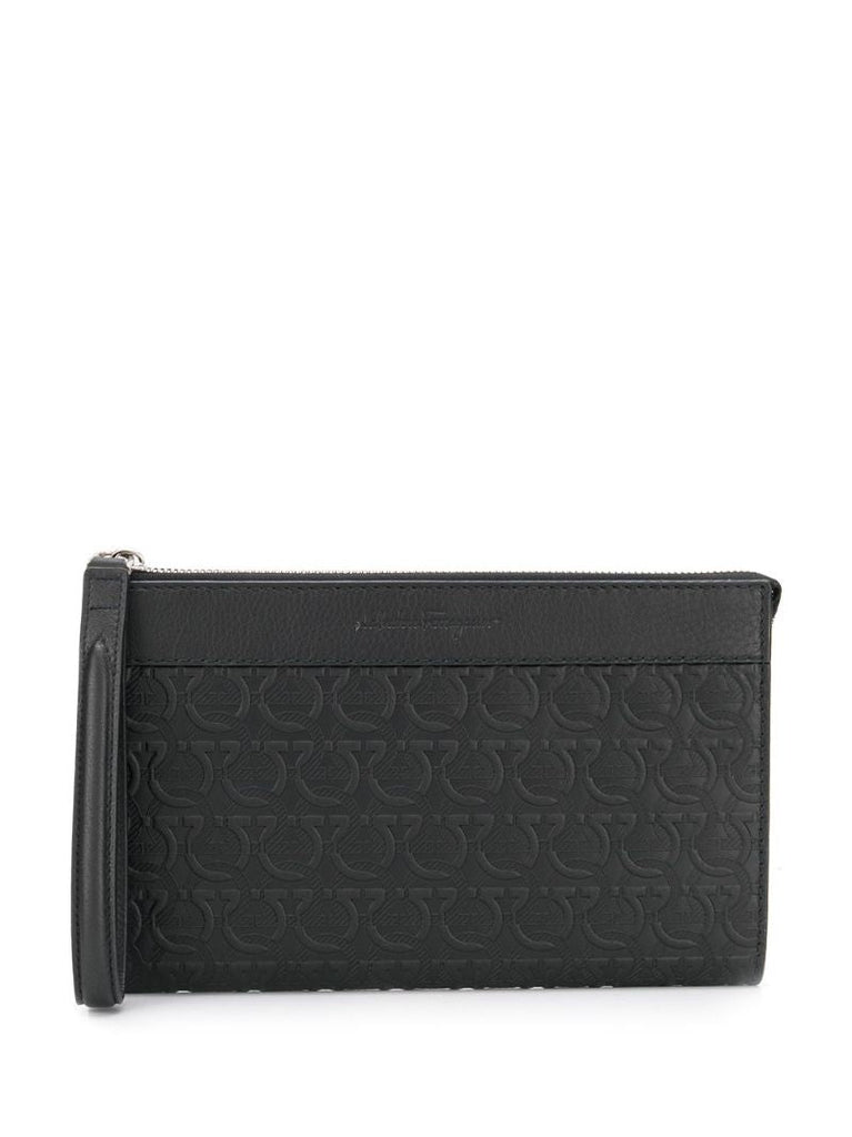 Black Embossed Gancini Leather Clutch Bag