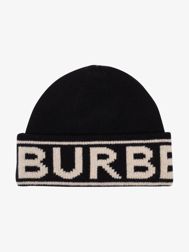 Black Logo Intarsia Cashmere Beanie Hat