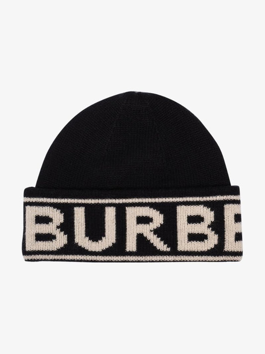 Black Logo Intarsia Cashmere Beanie Hat