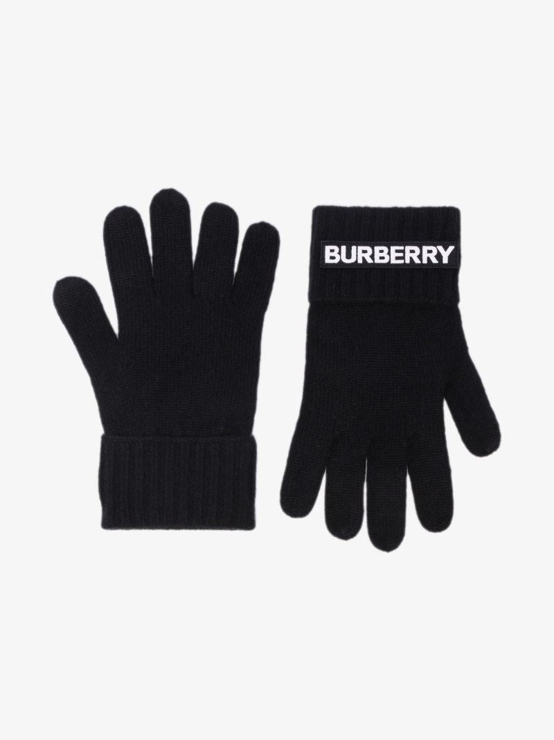 Black Logo Cashmere Gloves