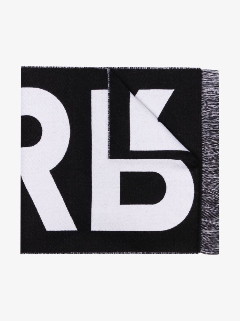 Black Logo Jacquard Wool Scarf