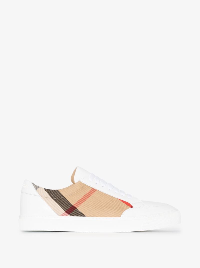 White Vintage Check Leather Sneakers