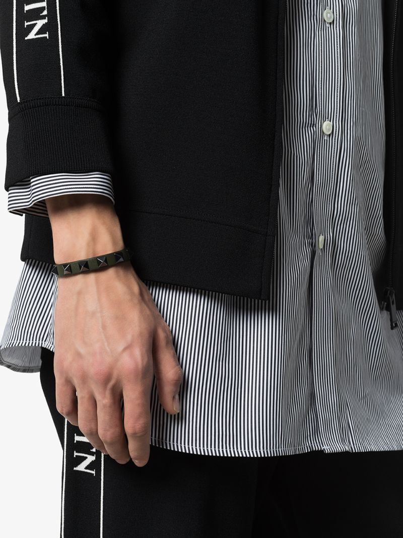 Green Rockstud Leather Bracelet
