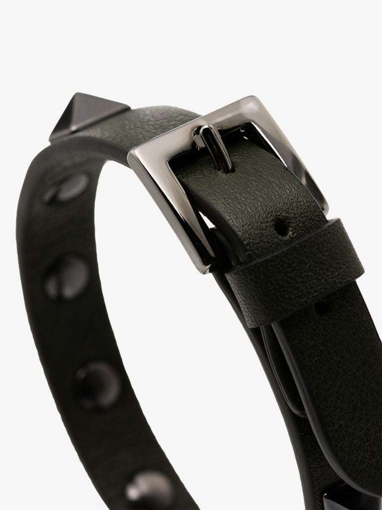 Green Rockstud Leather Bracelet
