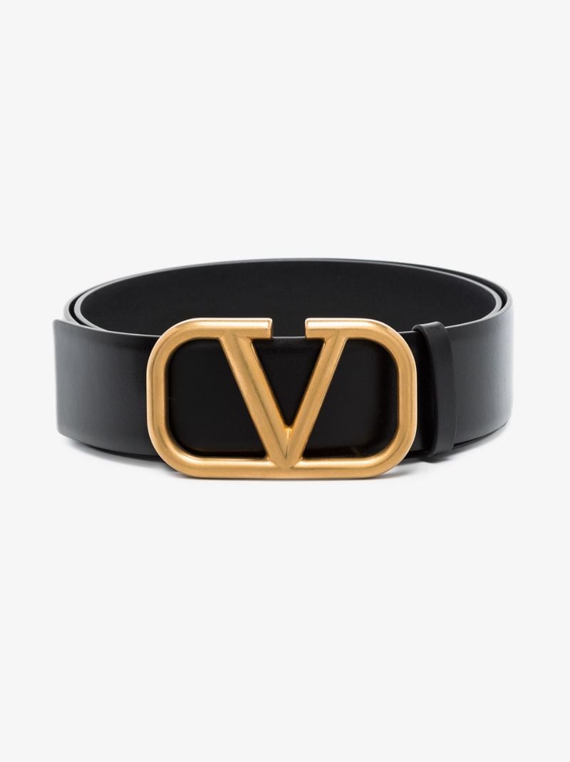 Black Vlogo Signature Leather Belt