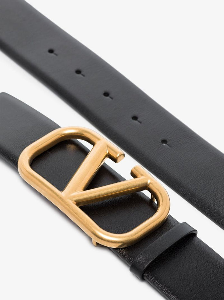 Black Vlogo Signature Leather Belt
