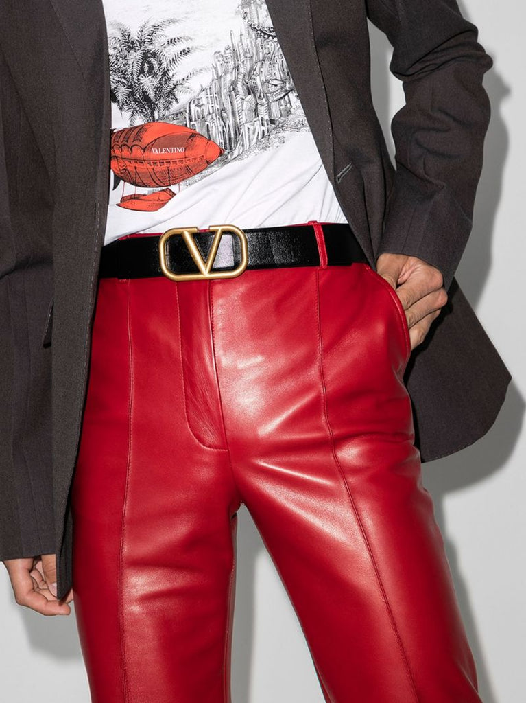 Black Vlogo Signature Leather Belt