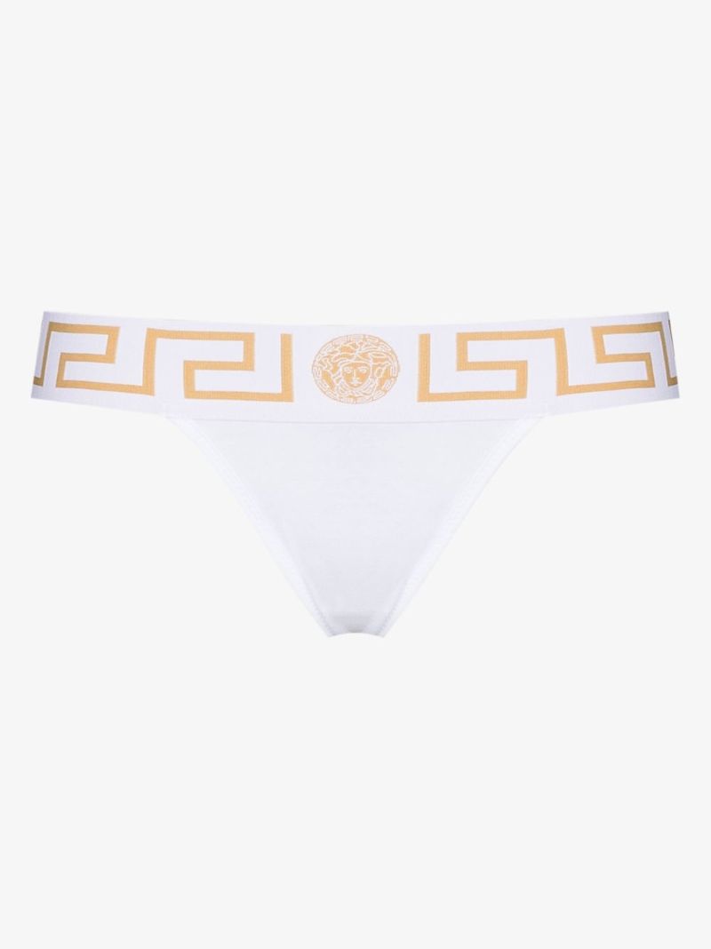 White Greca Border Thong