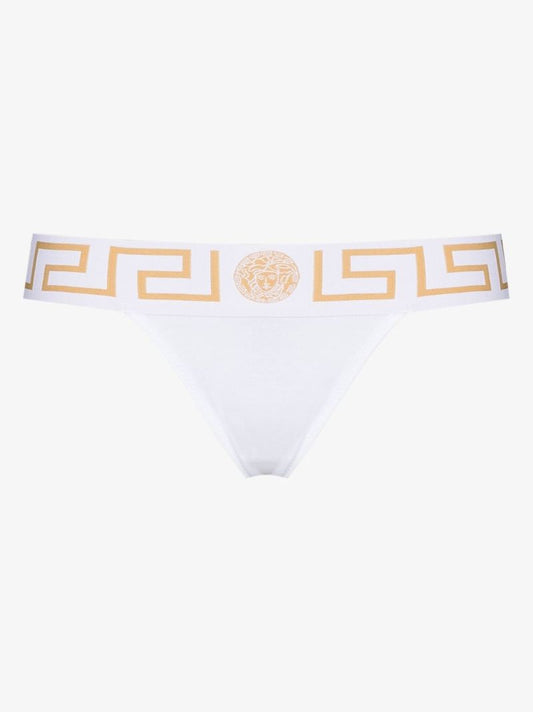 White Greca Border Thong