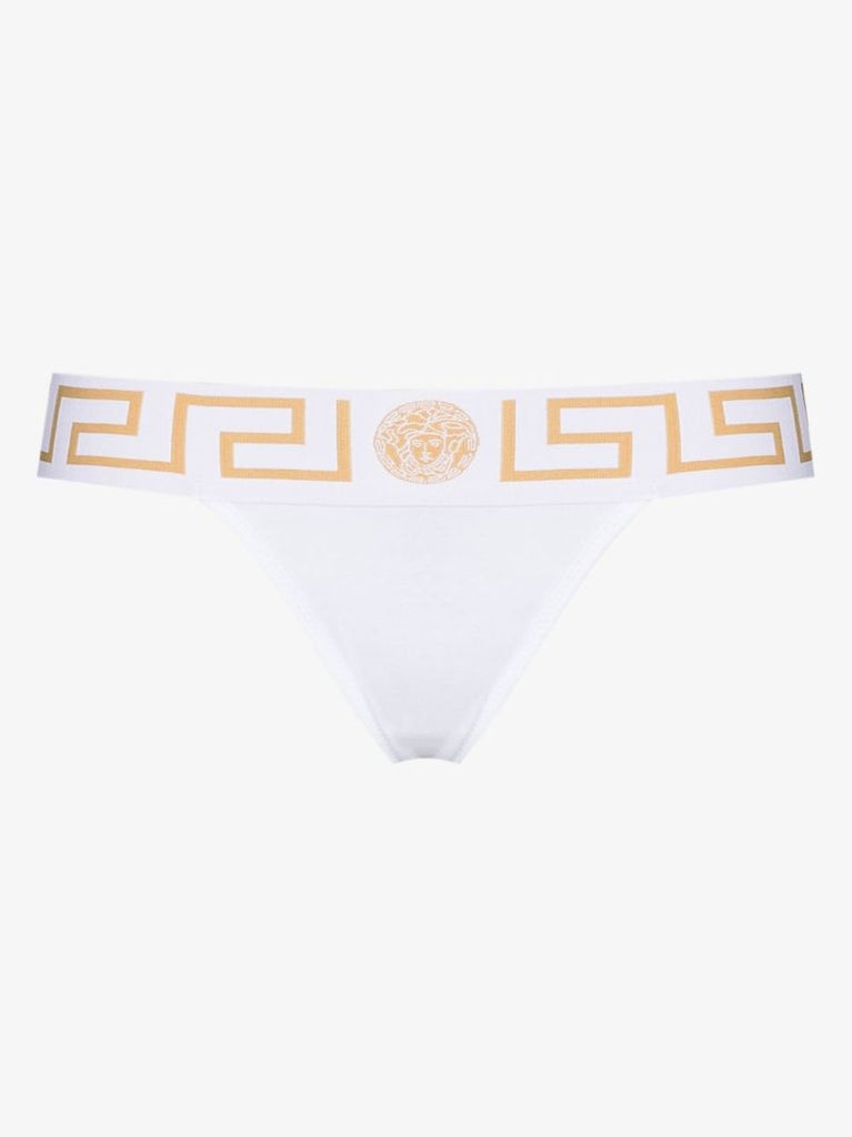 White Greca Border Thong