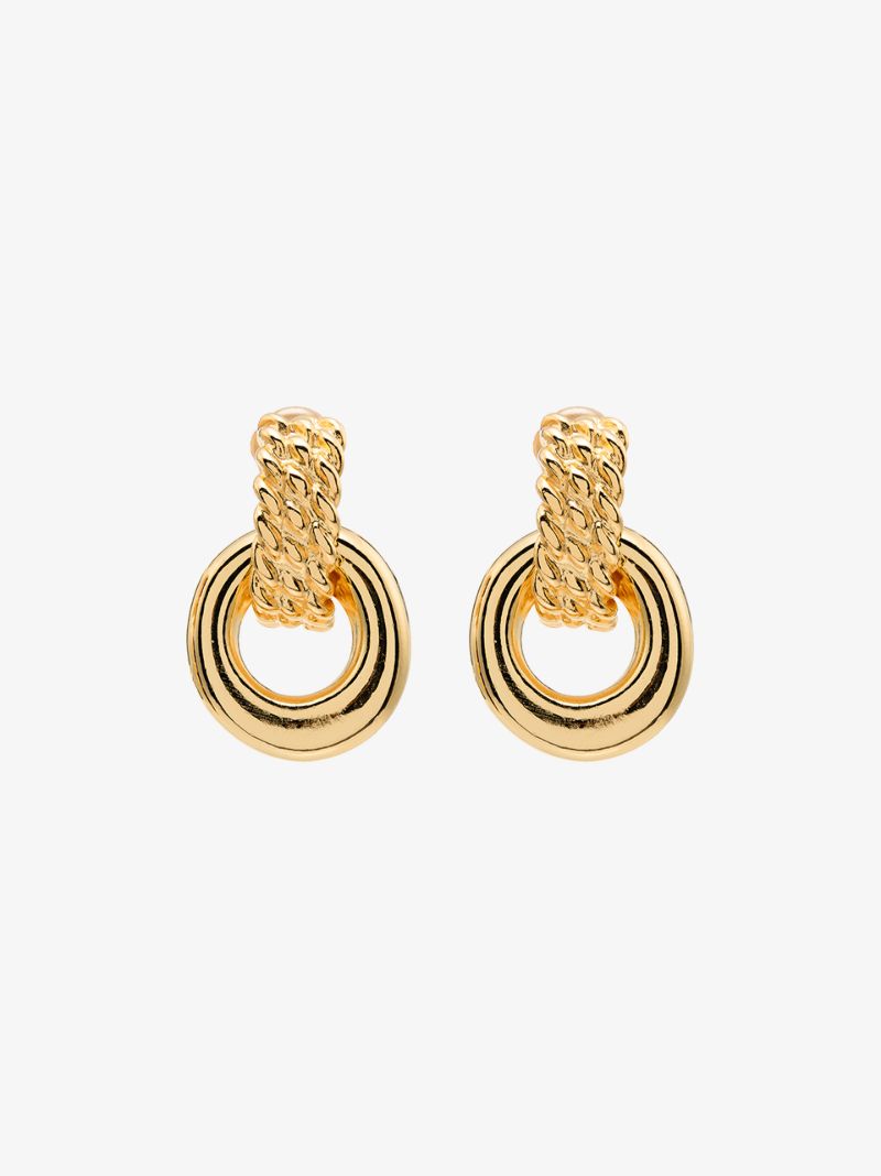 Gold Tone Doorknocker Clip Earrings