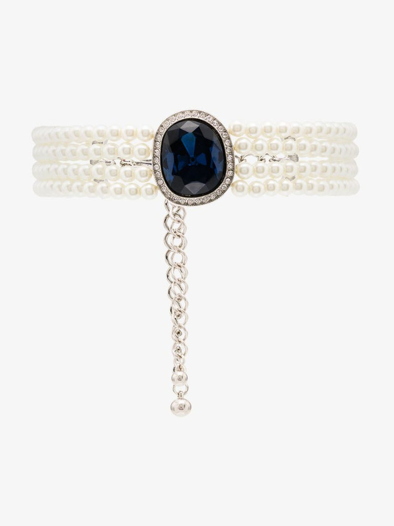 Blue Crystal Pearl Choker Necklace