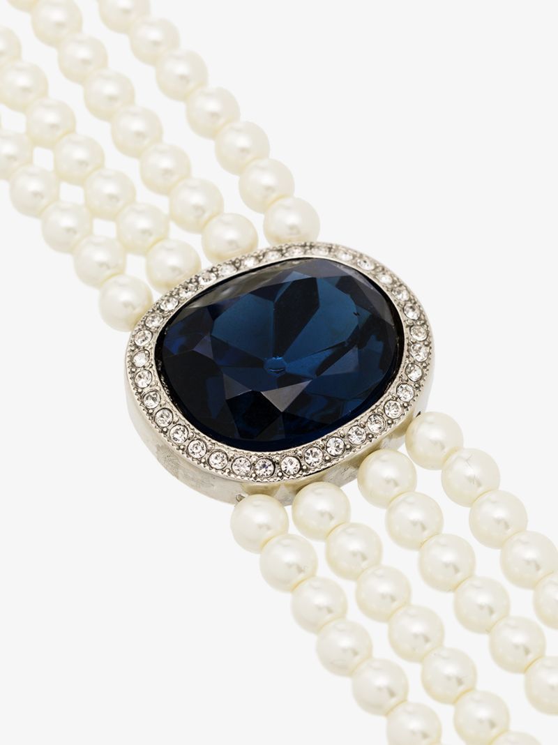 Blue Crystal Pearl Choker Necklace