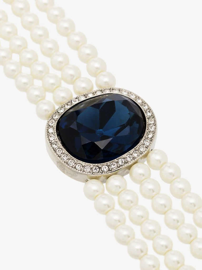 Blue Crystal Pearl Choker Necklace