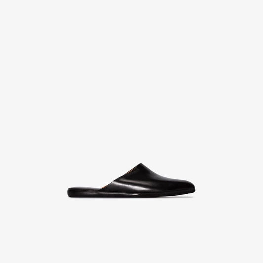 Black Backless Leather Slippers