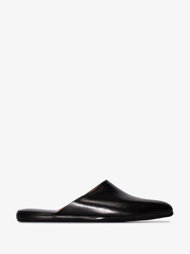 Black Backless Leather Slippers