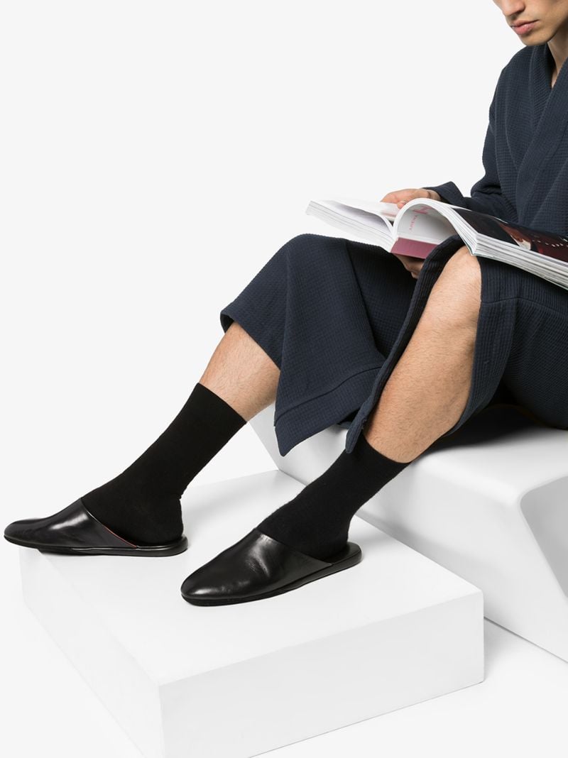 Black Backless Leather Slippers