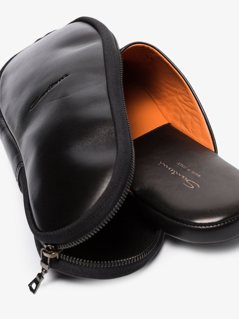 Black Backless Leather Slippers
