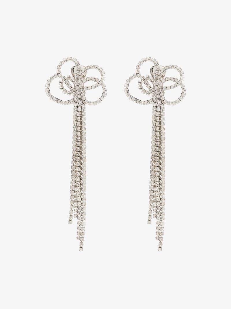 Silver Tone Crystal Bow Clip Earrings