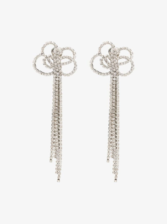 Silver Tone Crystal Bow Clip Earrings