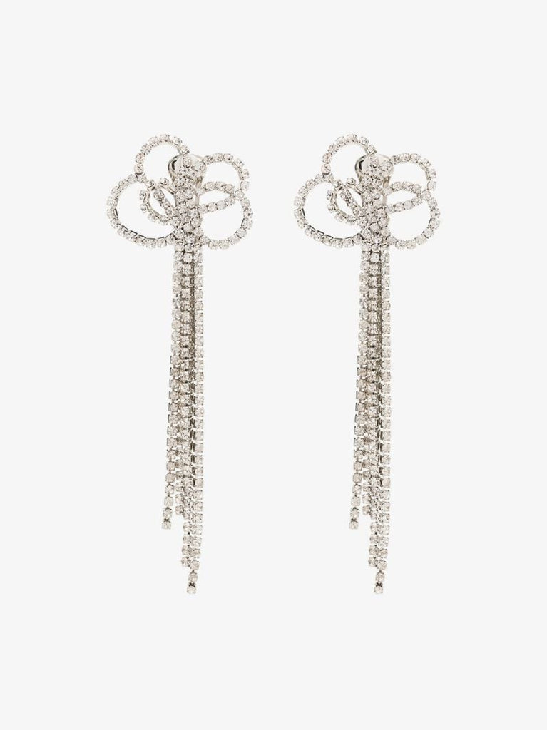 Silver Tone Crystal Bow Clip Earrings