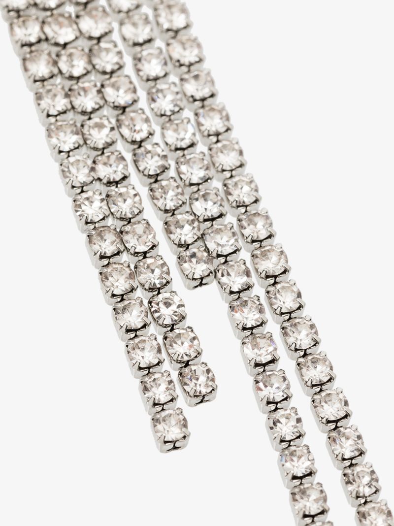 Silver Tone Crystal Bow Clip Earrings