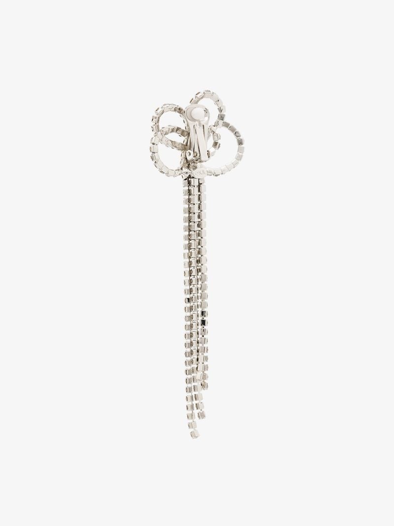 Silver Tone Crystal Bow Clip Earrings