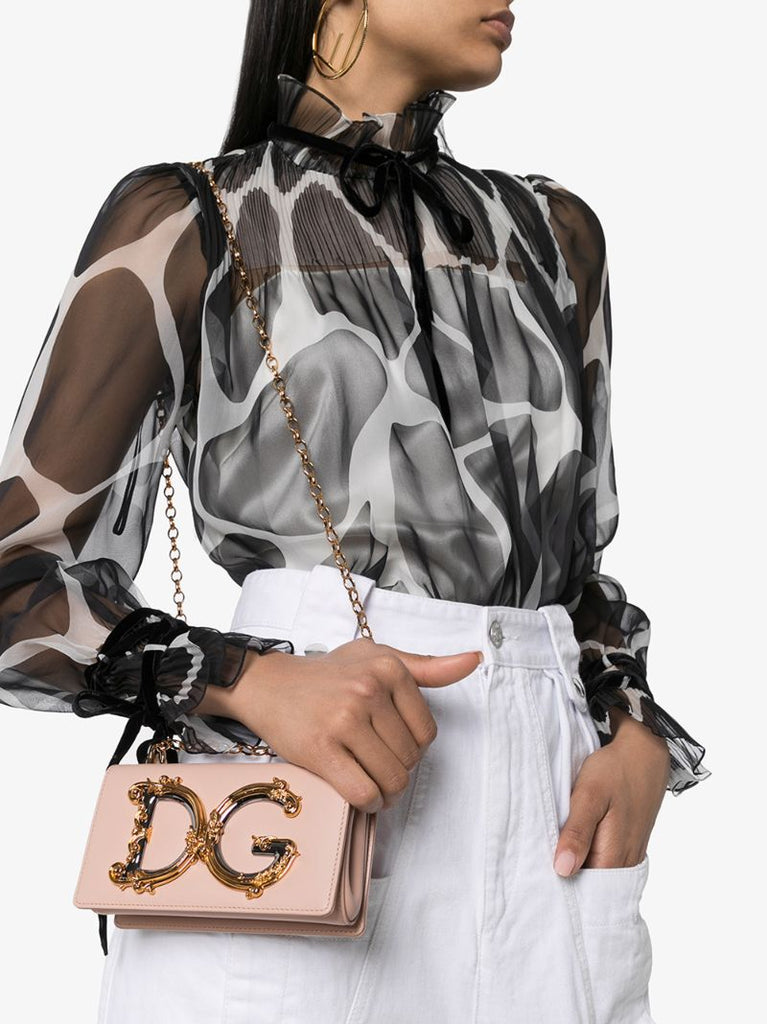 Pink Girls Logo Leather Shoulder Bag