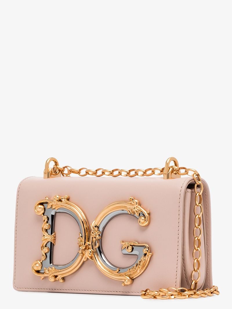 Pink Girls Logo Leather Shoulder Bag