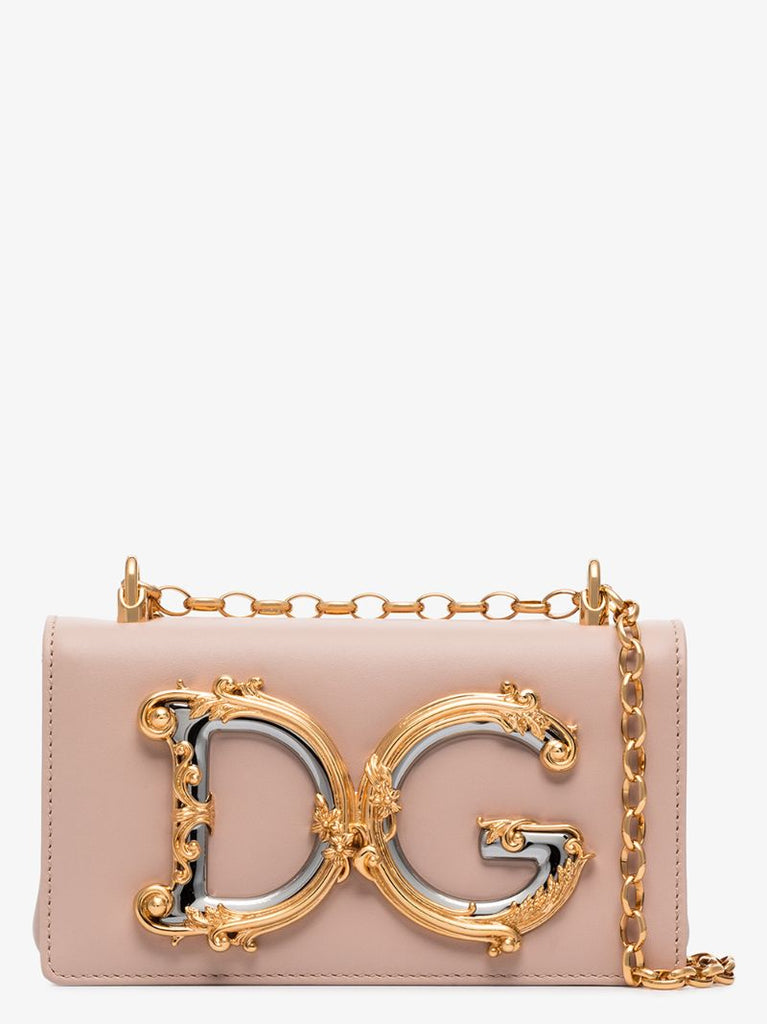 Pink Girls Logo Leather Shoulder Bag