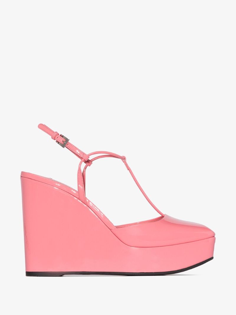 Pink 115 Patent Leather Wedge Pumps