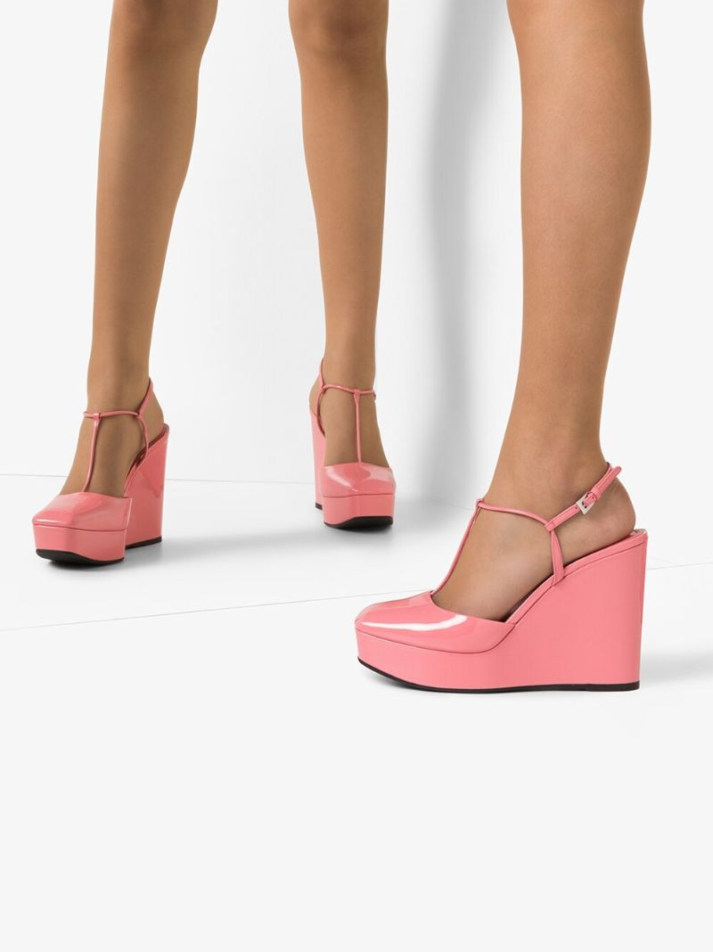 Pink 115 Patent Leather Wedge Pumps