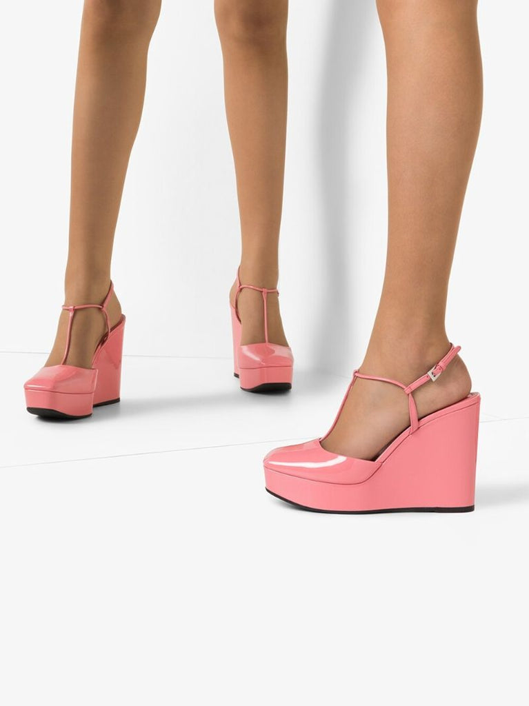 Pink 115 Patent Leather Wedge Pumps