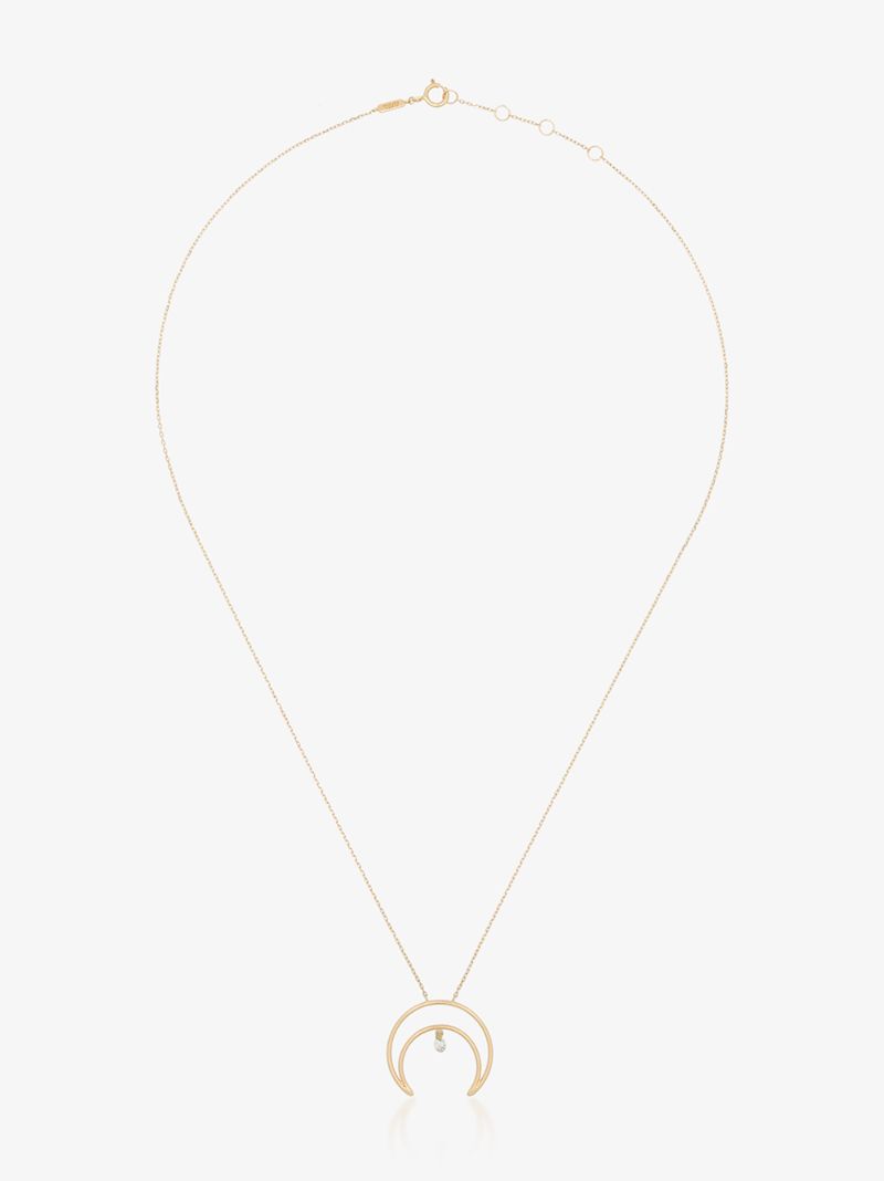 18k Yellow Gold Crescent Moon Diamond Necklace