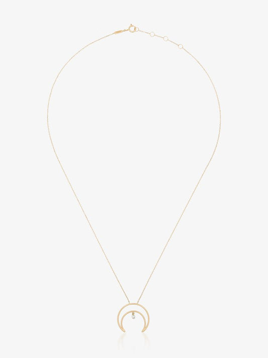 18k Yellow Gold Crescent Moon Diamond Necklace
