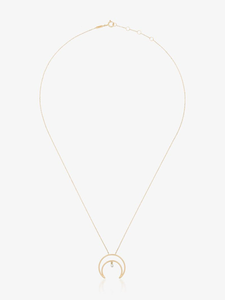 18k Yellow Gold Crescent Moon Diamond Necklace
