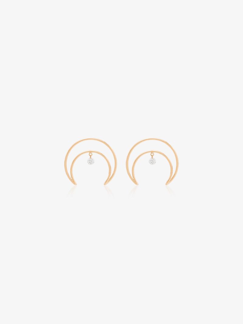 18k Yellow Gold Crescent Moon Diamond Earrings