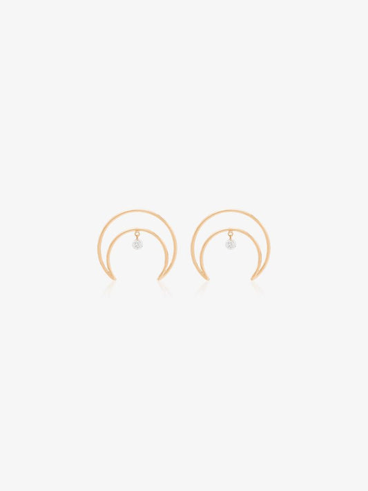 18k Yellow Gold Crescent Moon Diamond Earrings