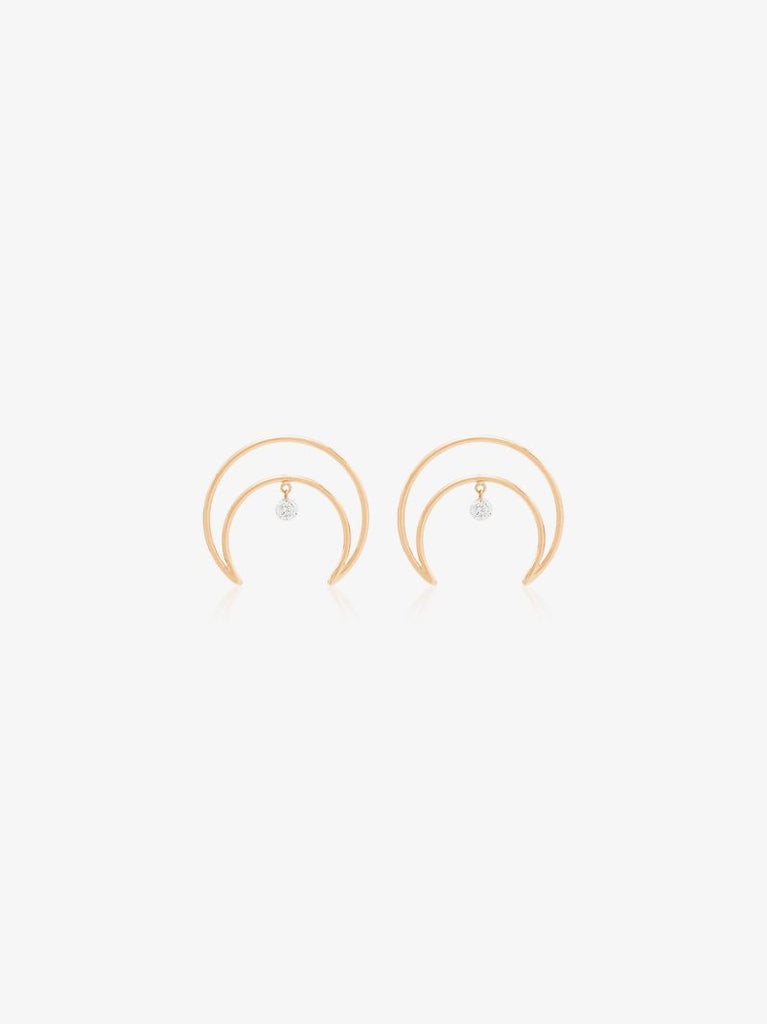 18k Yellow Gold Crescent Moon Diamond Earrings