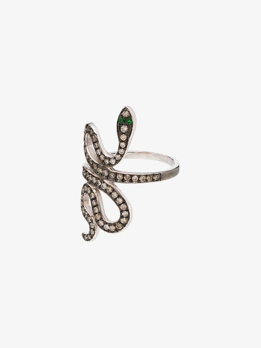 18k White Gold Diamond Snake Ring