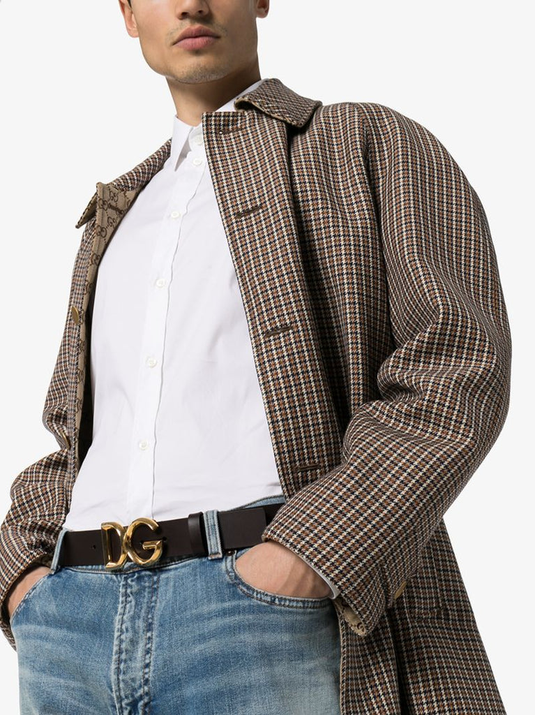 Brown Logo Buckle Leather Belt