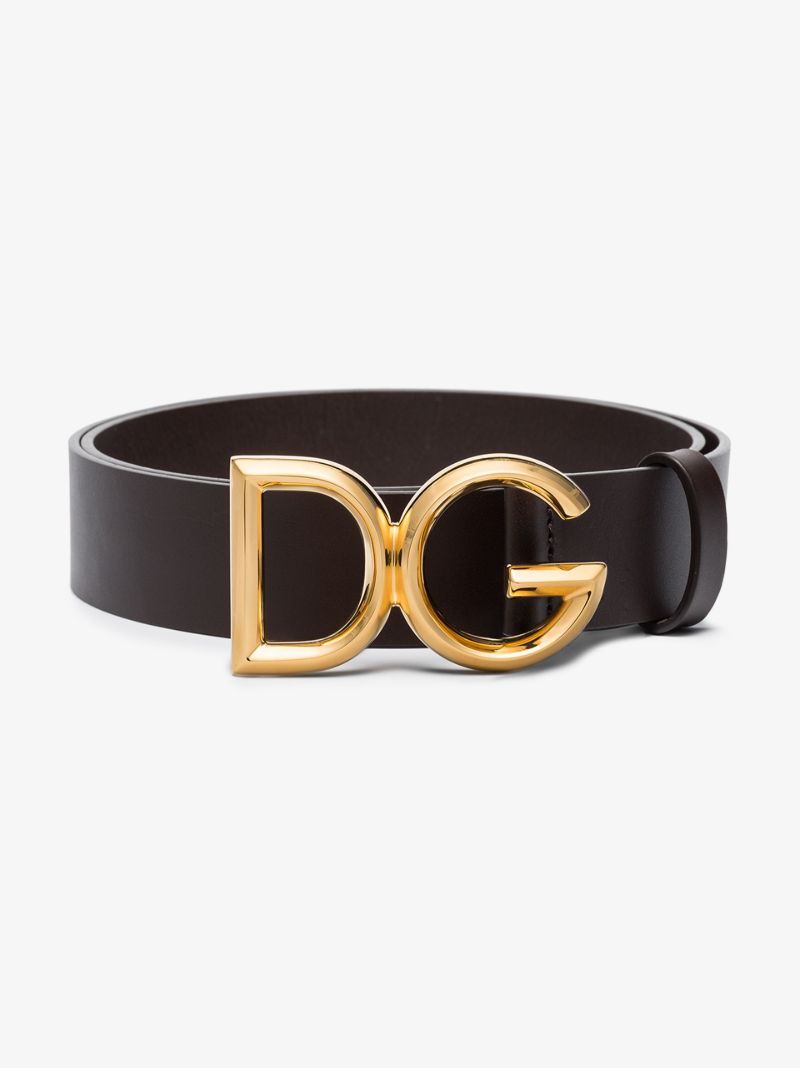 Brown Logo Buckle Leather Belt
